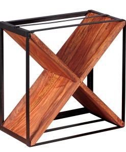 Weinregal AKOLA Massiv-Holz Sheesham Flaschenregal Standregal für ca. 16 Flaschen mit Metallrahmen