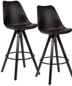 2er Set Barhocker Schwarz Kunstleder / Massivholz Design Barstuhl Skandinavisch