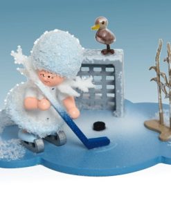 Schneeflöckchen auf Wolke spielt Eishockey