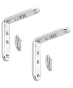 2 Stück hochwertiger rostfreier Montagewinkel, aus massivem rostfreiem Edelstahl, Tragkraft: 34 kg, Oberfläche: glänzend poliert, 90 mm (3,6″), SU-A90M. Regalwinkel für Regalboden, Tablar und viel mehr, von Sugatsune / LAMP® (Japan)